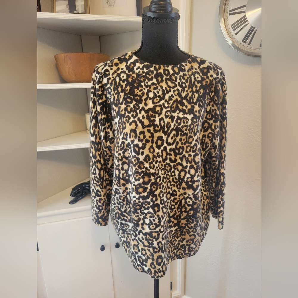 Cashmere Leopard Print Sweater Sz XL